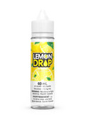 Lemon Drop Double Lemon 60mL e-liquid bottle with yellow label featuring sliced lemons and green leaves.