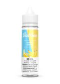Fruitbae Banana 60mL e-liquid bottle with a white cap, yellow and blue label, and banana illustration.
