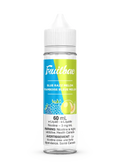 Fruitbae Blue Razz Melon 60mL e-liquid bottle with blue and yellow label, showing blueberries and melon.