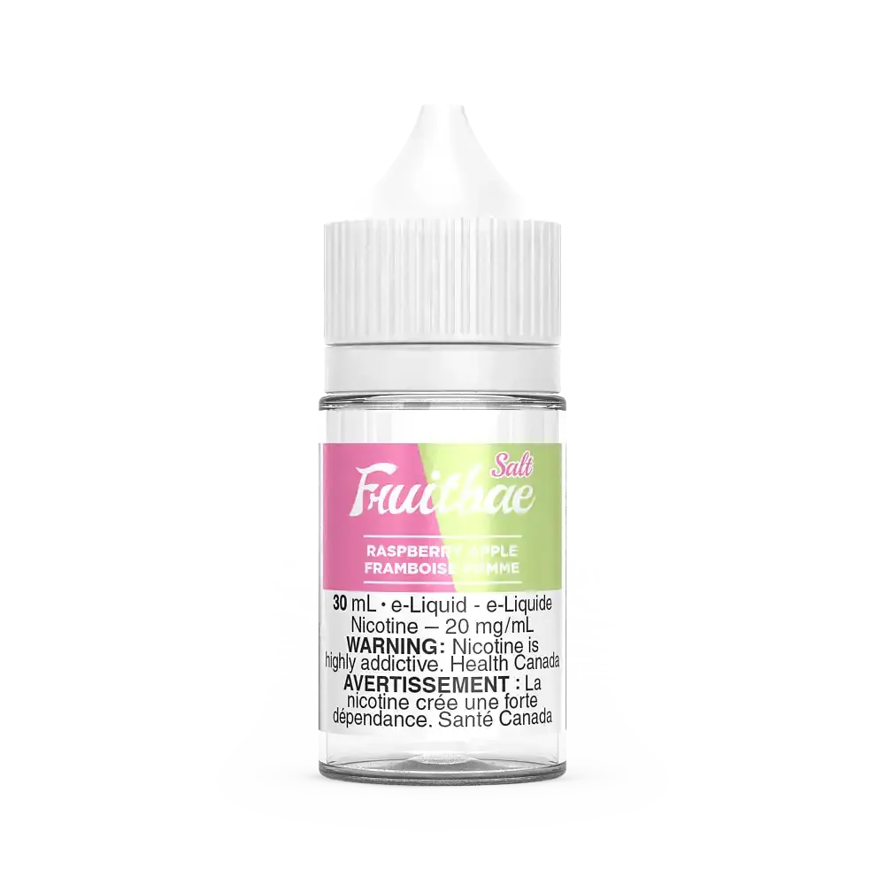 Fruitbae Salt Raspberry Apple 30mL e-liquid bottle with white cap and pink/green label.