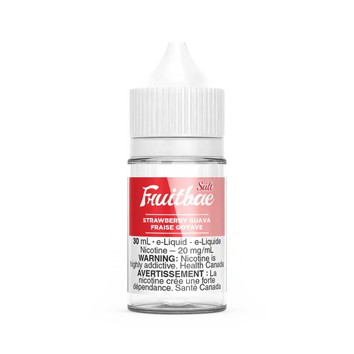 Fruitbae Salt Strawberry Guava 30mL e-liquid bottle with white cap and red label.