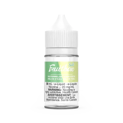 Fruitbae Salt Watermelon Honeydew 30ml e-liquid bottle with green and pink logo, white cap.