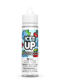 Iced Up Blue Razz Cherry Ice 60mL e-liquid bottle with white cap and fruit graphics.