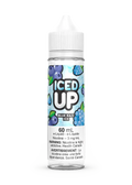Iced Up Blue Razz Ice 60mL e-liquid bottle with blue berries and icy accents on the label.