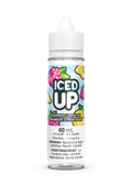 Iced Up Raspberry Lemon Ice 60mL e-liquid bottle with colorful fruit label and white cap.