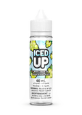 Iced Up White Grape Ice 60mL e-liquid bottle with green grapes and icy blue text.