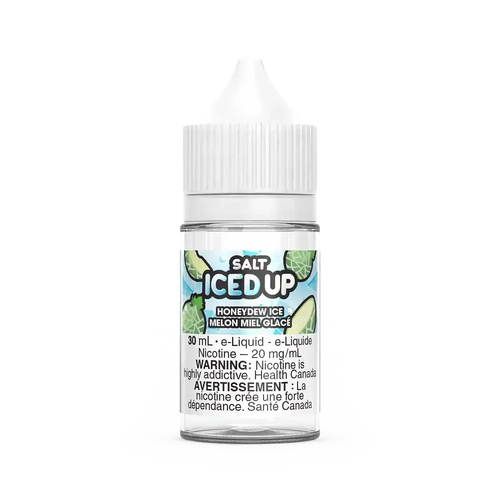 Iced Up Salt Honeydew Ice 30mL e-liquid bottle with white cap and green melon design.