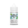 Iced Up Salt Mint Ice 30mL e-liquid bottle with white cap and icy green leaf design.