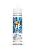 Juiced Up Blue Raspberry 60mL e-liquid bottle with a white cap and blue berry label design.