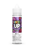 Juiced Up Double Grape 60mL e-liquid bottle with purple label and grape illustrations.