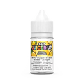Juiced Up Salt Mango Pineapple 30mL e-liquid bottle with yellow label and fruit graphics.