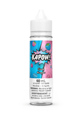 Kapow Cloudy 60mL e-liquid bottle with a pink and blue pop art label featuring raspberries and strawberries.