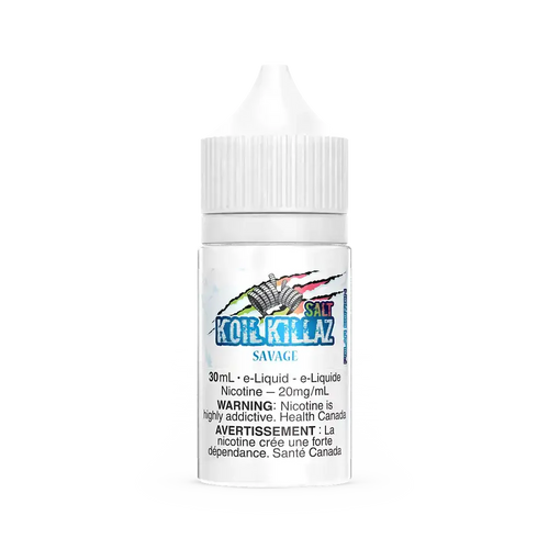 White 30mL Koil Killaz Salt Savage e-liquid bottle with a textured cap and colorful logo.