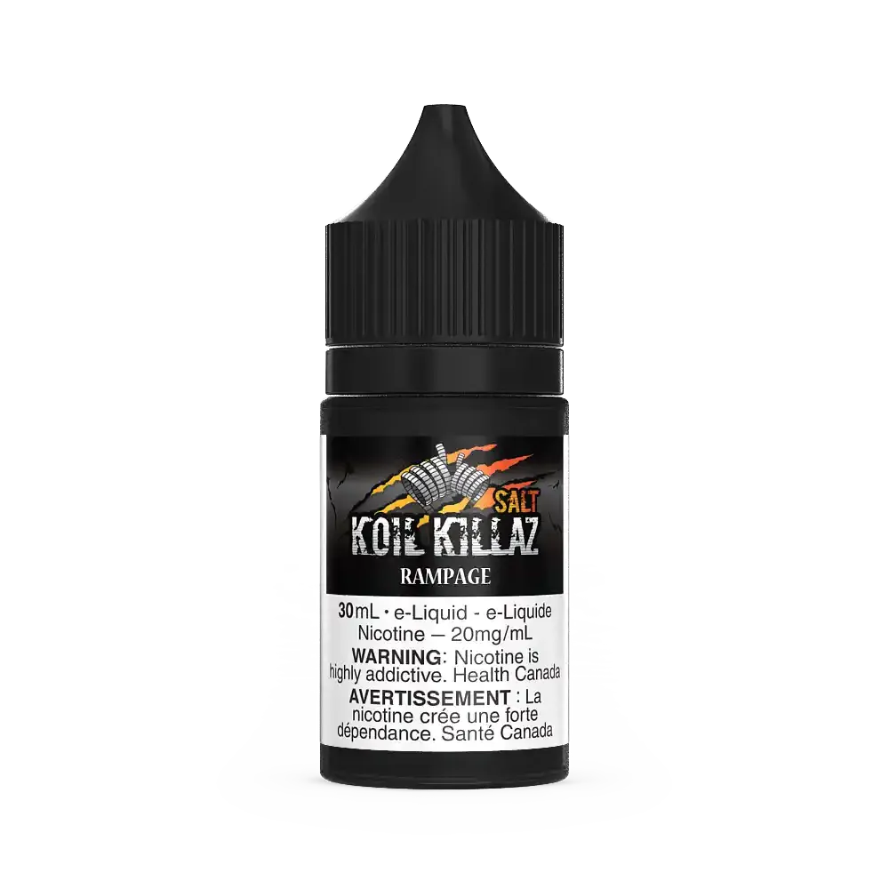 Koil Killaz Salt Rampage 30mL e-liquid bottle with black cap and tropical fruit label.