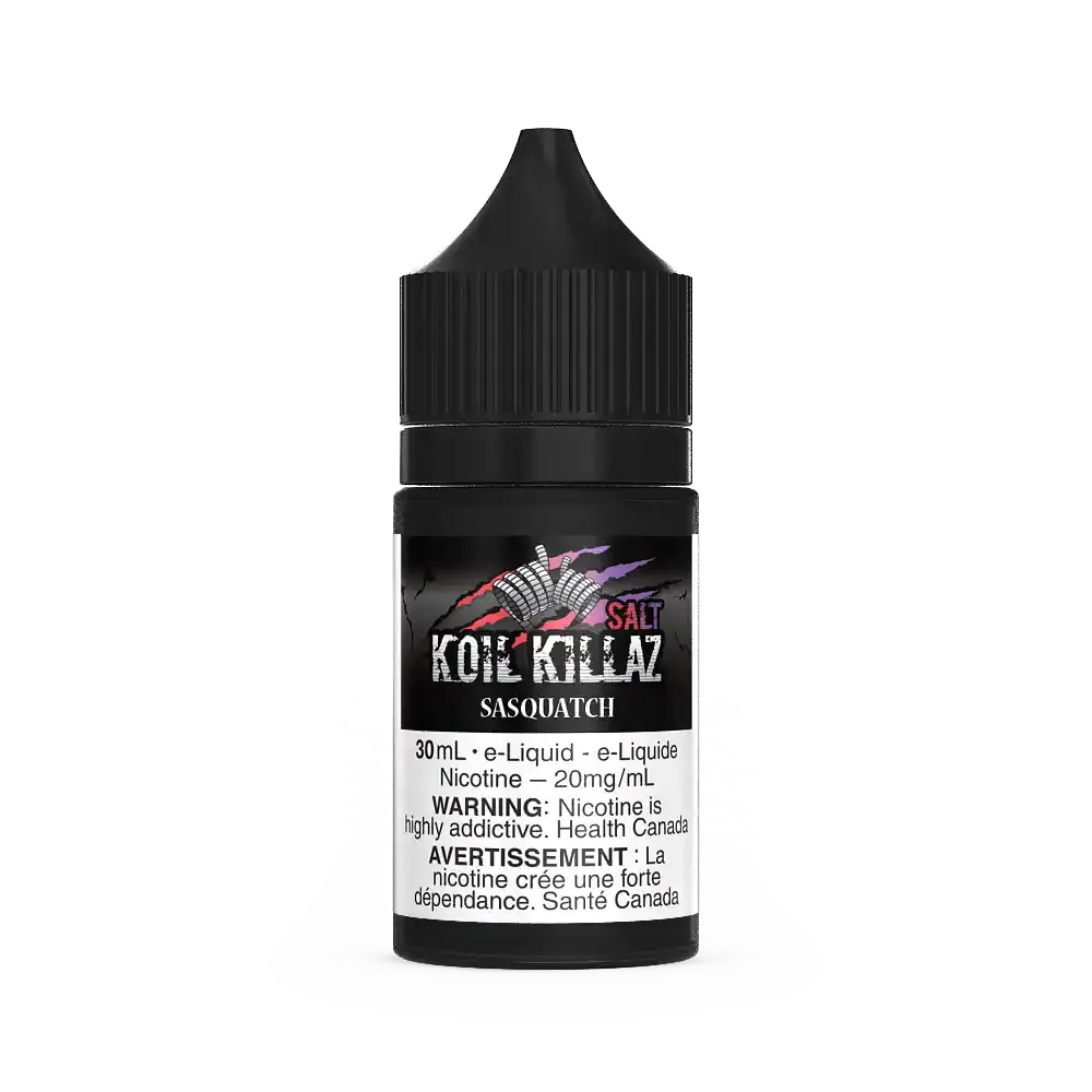 Black 30mL Koil Killaz Salt Sasquatch e-liquid bottle with purple and silver graphic label.