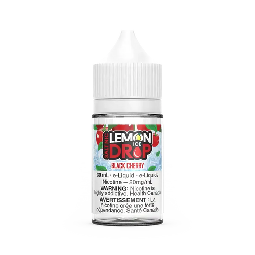 Lemon Drop Ice Salt Black Cherry e-liquid in a clear 30mL bottle with a white cap and label.
