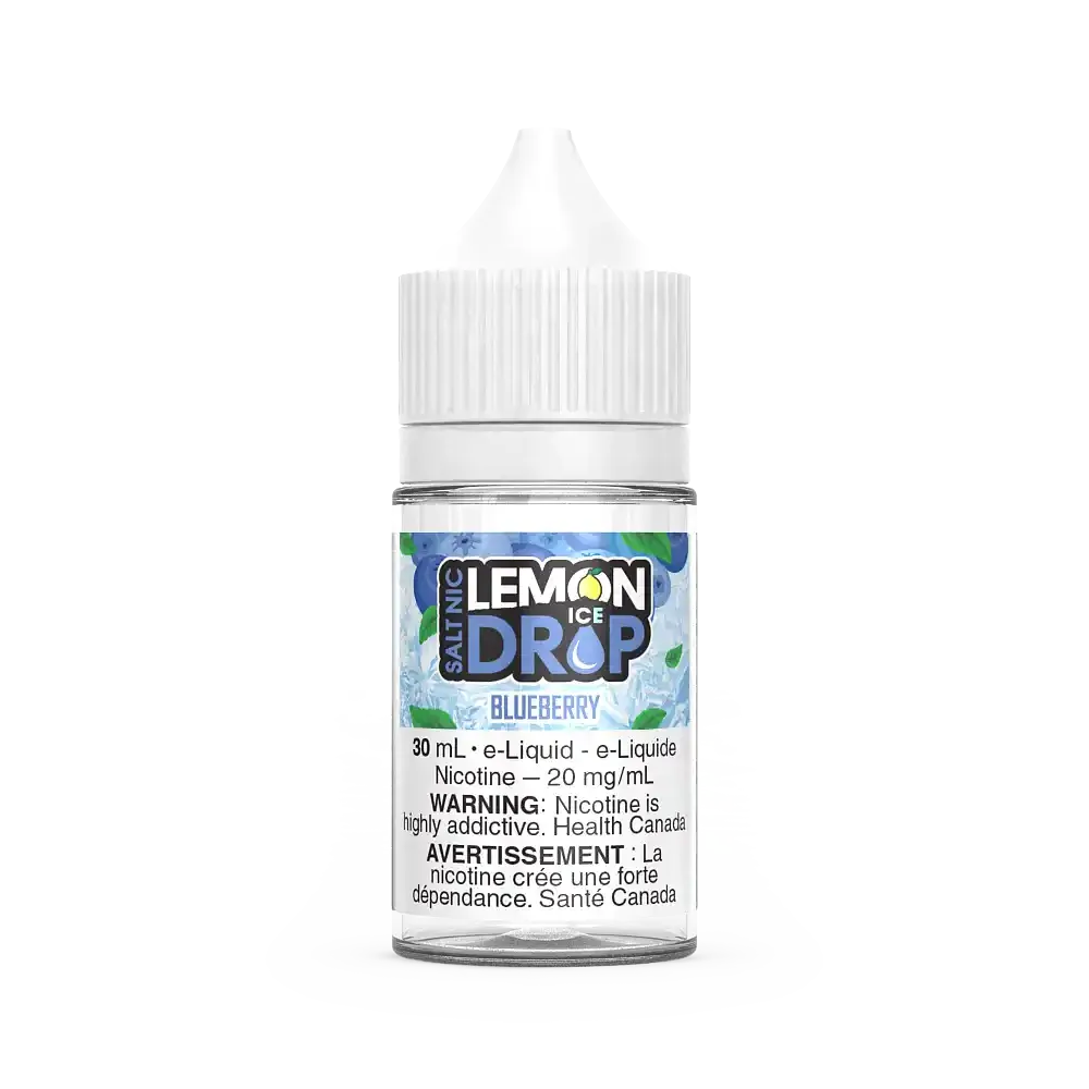 Lemon Drop Ice Salt Blueberry 30mL e-liquid bottle with white cap and label featuring blueberries.
