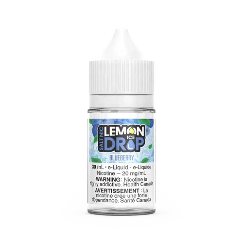 Lemon Drop Ice Salt Blueberry 30mL e-liquid bottle with white cap and label featuring blueberries.