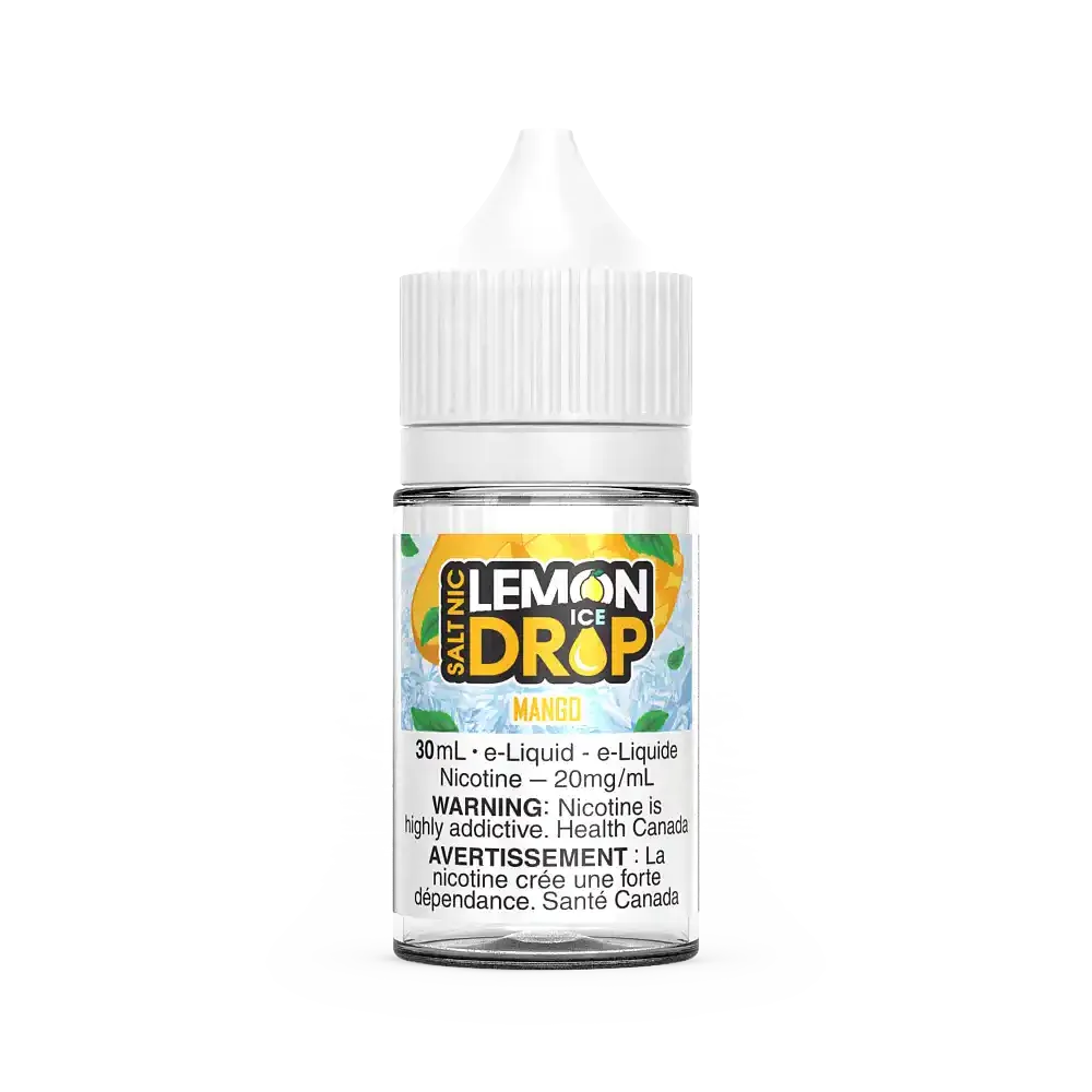 Lemon Drop Ice Salt Mango 30mL e-liquid bottle with white cap and yellow label.