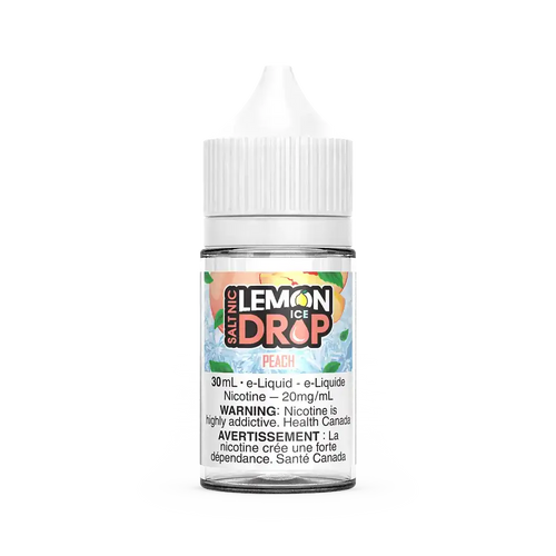 Lemon Drop Ice Salt Peach 30mL e-liquid bottle with white cap and peach label design.