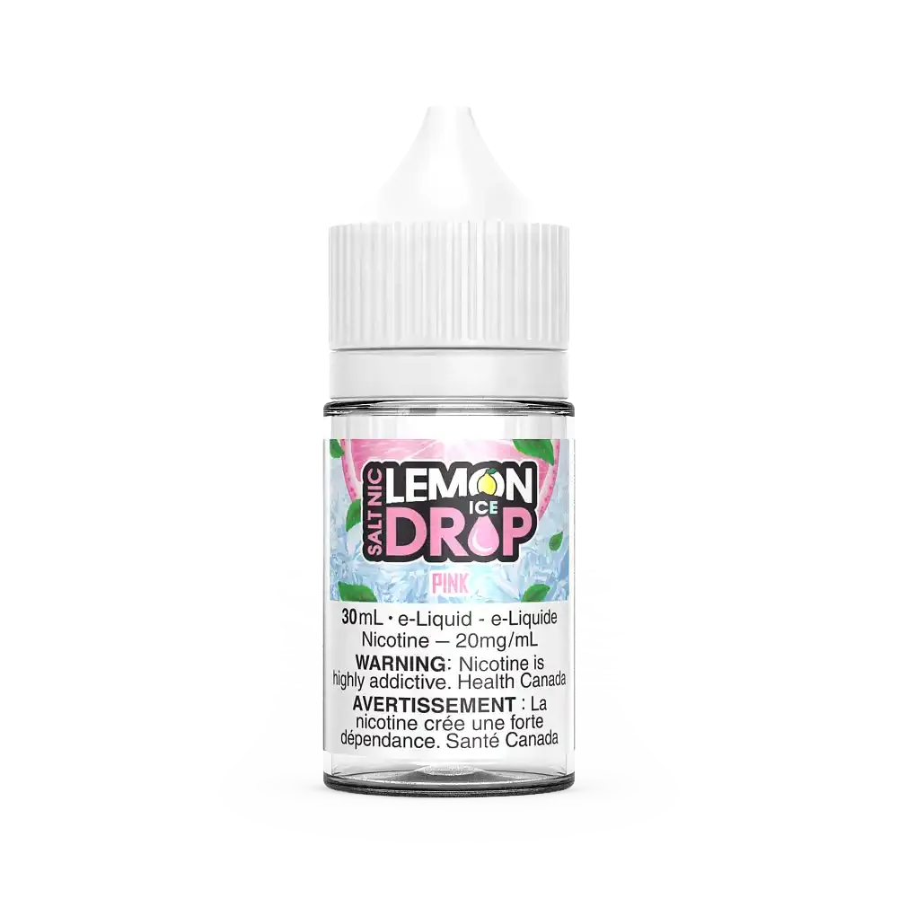Pink by Lemon Drop Ice Salt 30mL e-liquid bottle with white cap and pink-themed label.