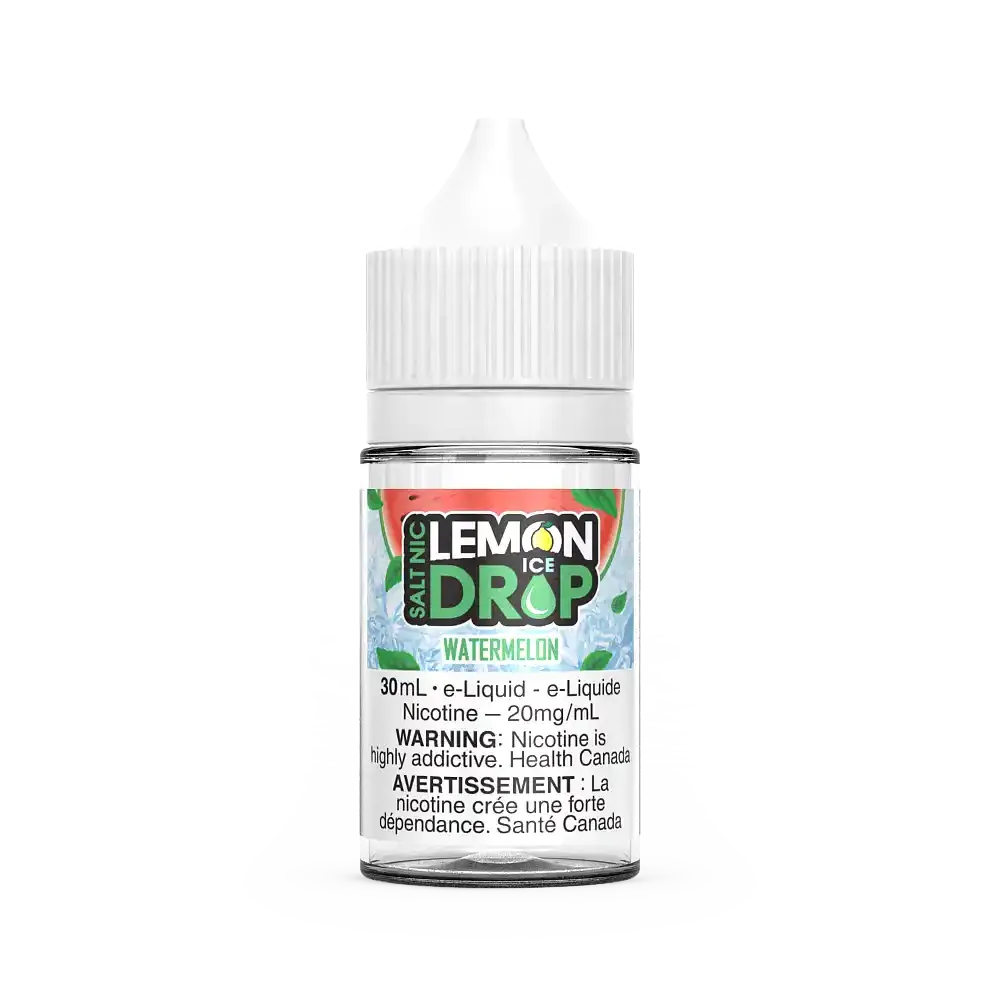 Lemon Drop Ice Salt Watermelon 30mL e-liquid bottle with white cap and label showing watermelon slices.