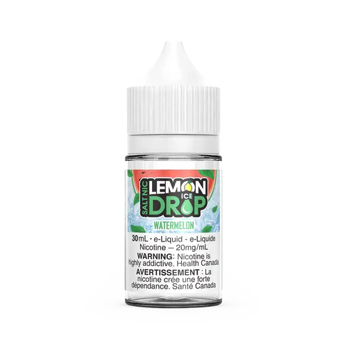 Lemon Drop Ice Salt Watermelon 30mL e-liquid bottle with white cap and label showing watermelon slices.
