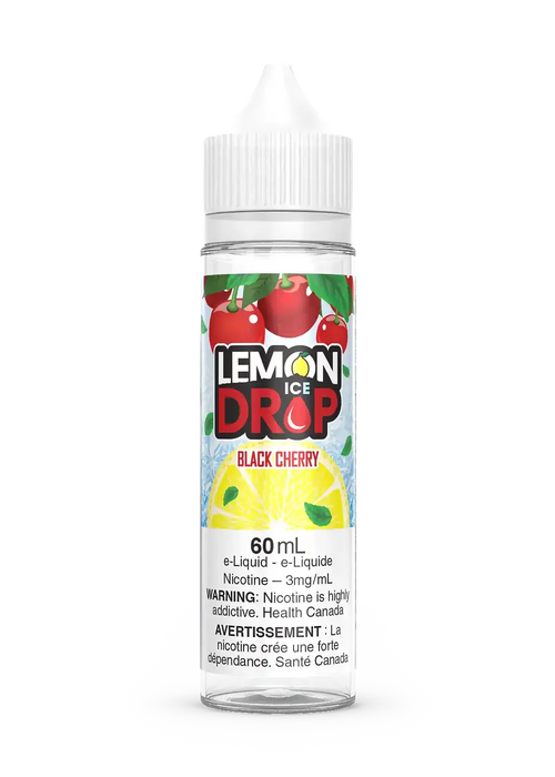 Lemon Drop Ice Black Cherry 60mL e-liquid bottle with white cap, black cherry and lemon slice graphics.