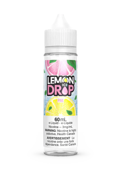 Lemon Drop Ice Pink 60mL e-liquid bottle with pink grapefruit and yellow lemon slices.