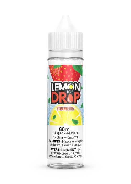 Lemon Drop Ice Strawberry 60mL e-liquid bottle with strawberry and lemon graphics.