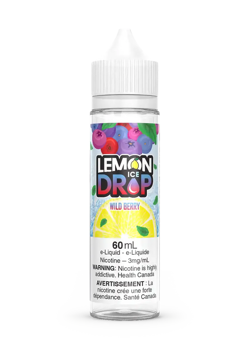 Lemon Drop Ice Wild Berry 60mL e-liquid bottle with colorful berry and lemon slice graphic.