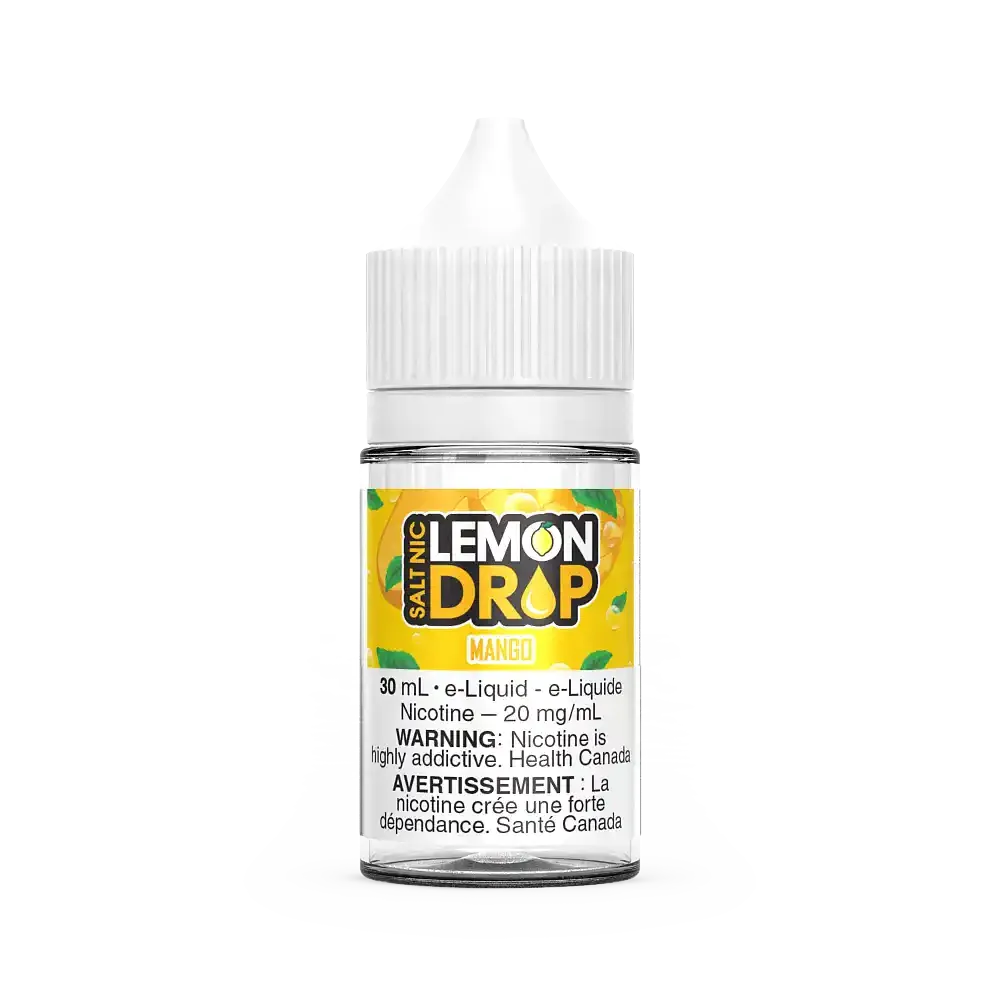 30mL Lemon Drop Salt Mango e-liquid bottle with white cap and yellow label.