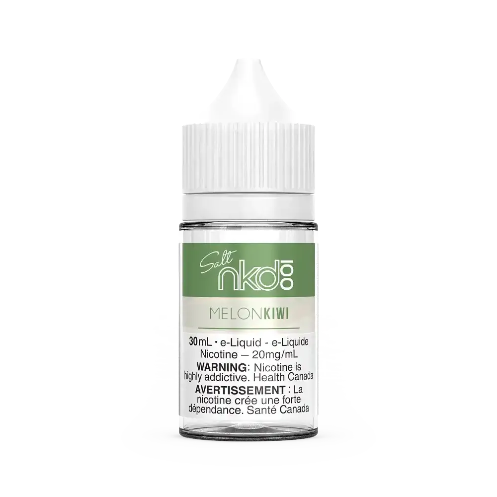 Naked 100 Salt Melon Kiwi 30ml e-liquid bottle with green label and white cap.