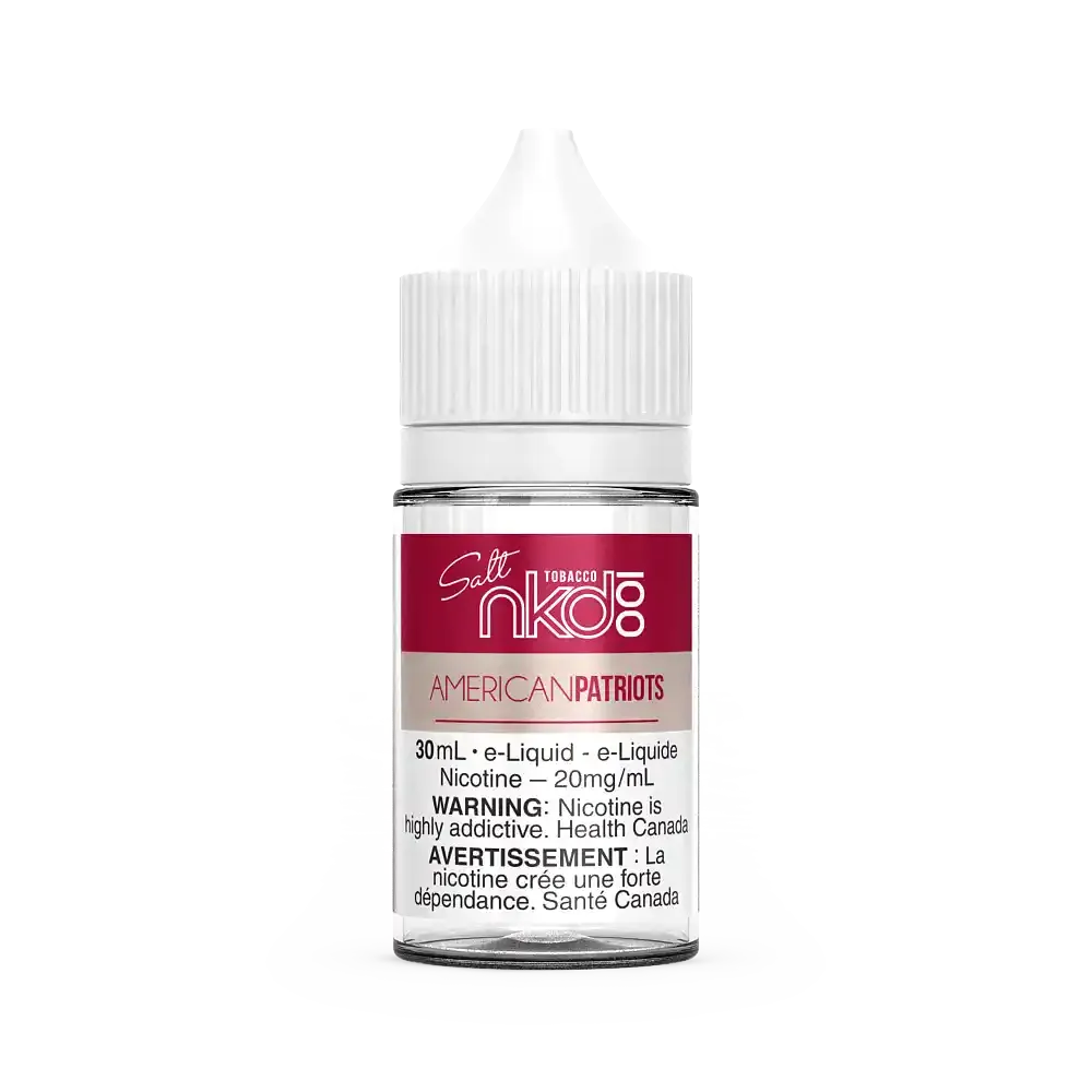 Naked 100 Salt American Patriots 30mL e-liquid bottle with white cap and red label.