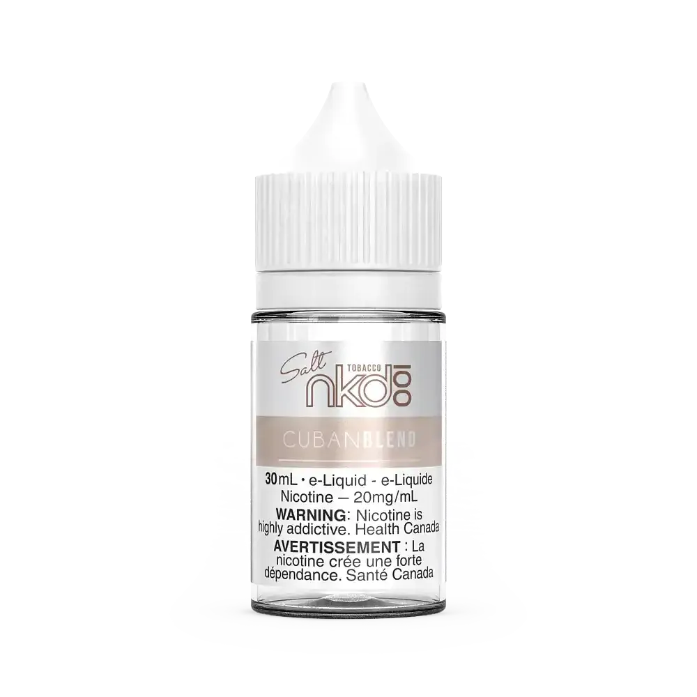 Naked 100 Salt Cuban Blend 30mL e-liquid bottle with white cap and label, 20mg/mL nicotine.