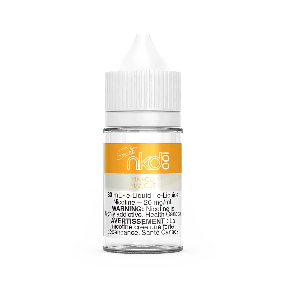 Naked 100 Salt Mango 30ml e-liquid bottle with orange and white label.
