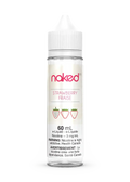 Naked 100 Strawberry 60mL e-liquid bottle with white cap and strawberry graphics.
