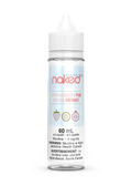 Naked 100 Strawberry Pom 60mL e-liquid bottle with white cap and label featuring fruit icons.