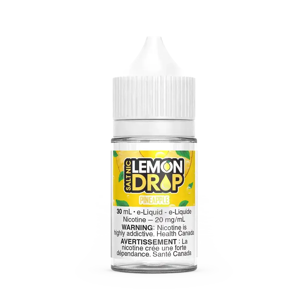 Lemon Drop Salt Nic Pineapple e-liquid in a clear 30mL bottle with a white cap and yellow label.