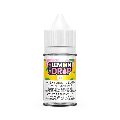 Pink by Lemon Drop Salt 30mL e-liquid bottle with white cap and yellow label.