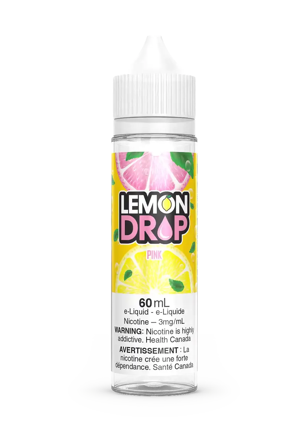 Lemon Drop Pink 60ml e-liquid bottle with pink grapefruit and lemon slice label.