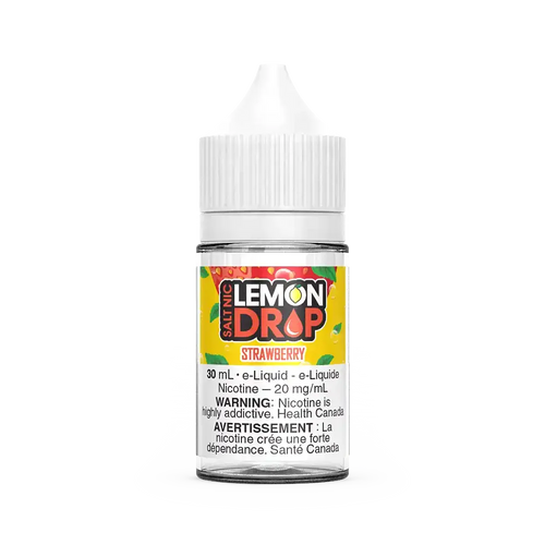 Lemon Drop Salt Strawberry 30mL e-liquid bottle with white cap and yellow label.