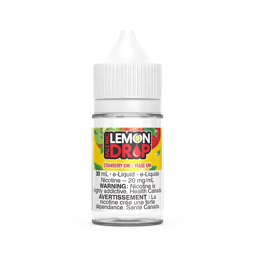 Lemon Drop Salt Strawberry Kiwi 30mL e-liquid bottle with white cap and colorful label.