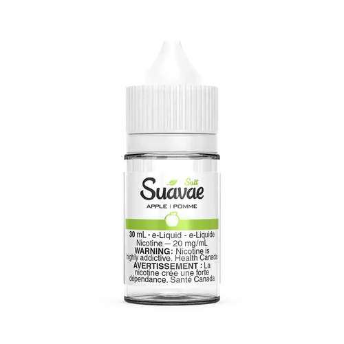 Suavae Salt Apple e-liquid, 30mL clear bottle with white cap and green label.