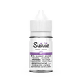 Suavae Salt Grape 30mL e-liquid bottle with white cap, clear body, and purple grape design.