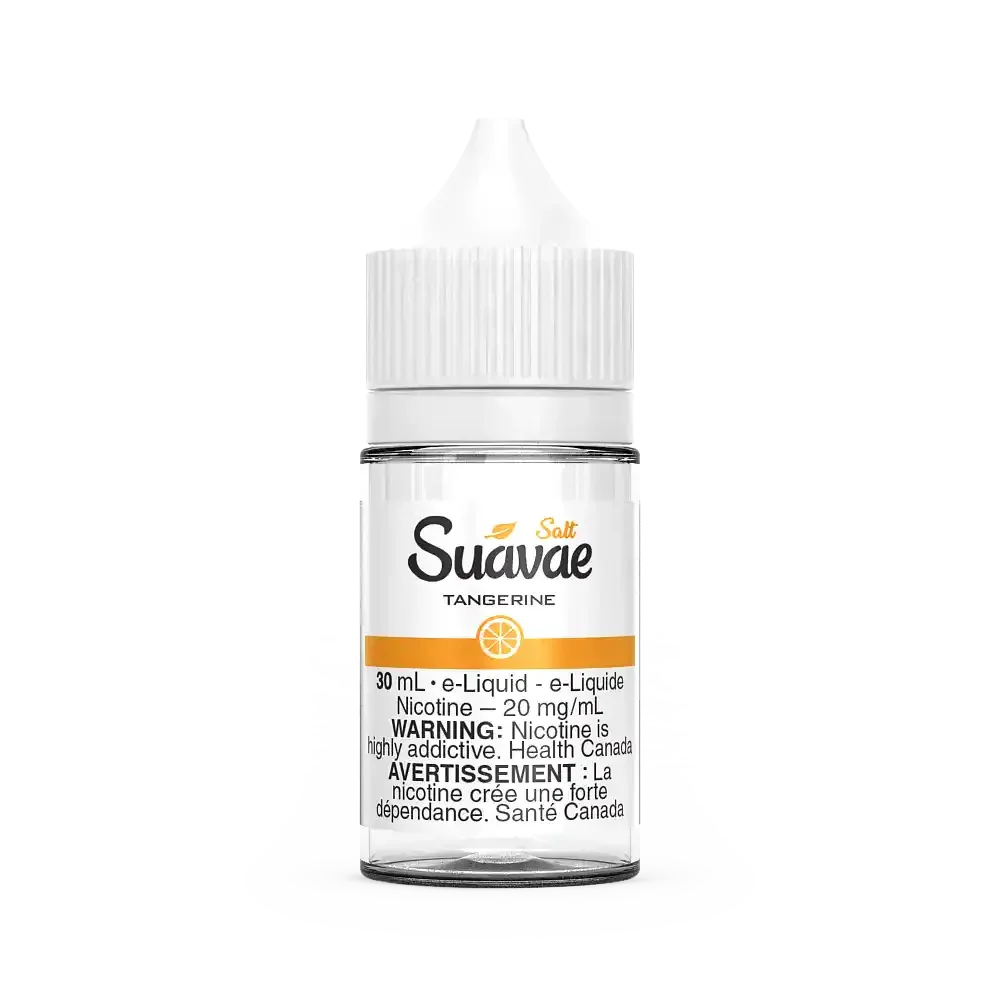 Suavae Salt Tangerine 30mL e-liquid bottle with white cap and orange label.
