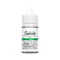 Clear 30mL Suavae Salt e-liquid bottle with white cap and "Watermelon" label, green accents.