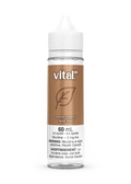 Vital Smooth Tobacco 60mL e-liquid bottle with a white cap, brown label, and leaf design.