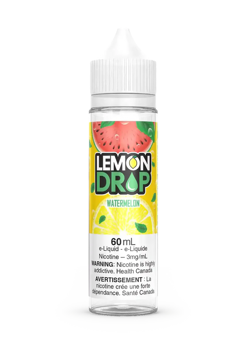 Lemon Drop Watermelon 60ml e-liquid bottle with a white cap, featuring a watermelon slice and lemon graphic.