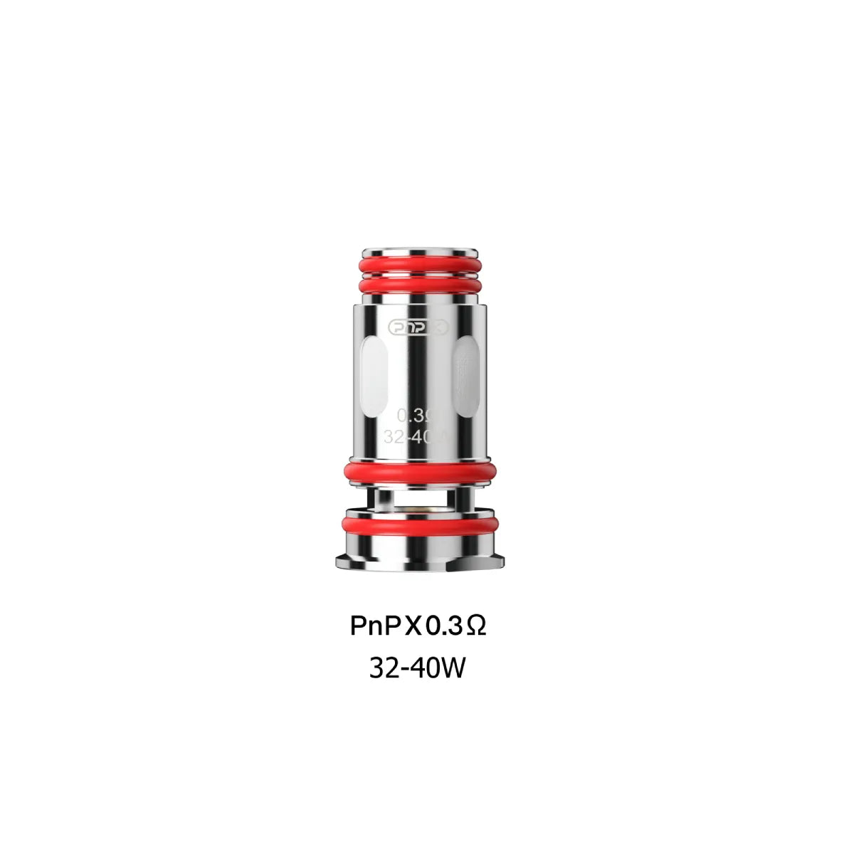 Voopoo PnP X Mesh 0.3Ω replacement coil with red O-rings, 32-40W, for vaping devices.